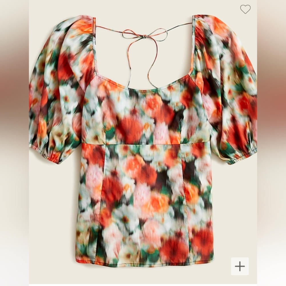 J. Crew X Liberty Watercolor Square Neck Puffed Sleeve top size 10